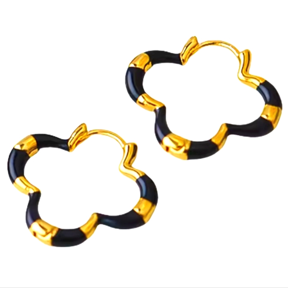 Clover Gold Black Hoop Earrings